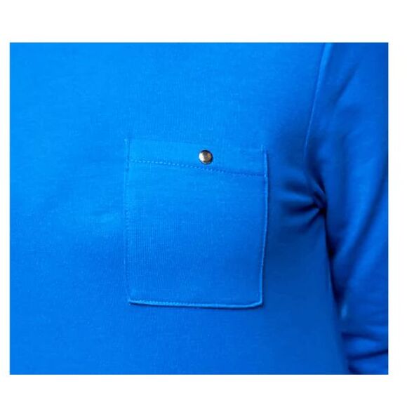 Denim & Co Womens 3X Essentials Round Neck Tee Rich Blue Shoulder Epaulets NWT - Picture 3 of 6